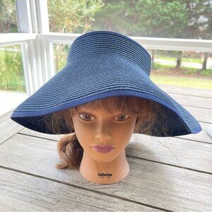 Packable Wide Brim Navy Blue Roll Up Sun Visor Hat